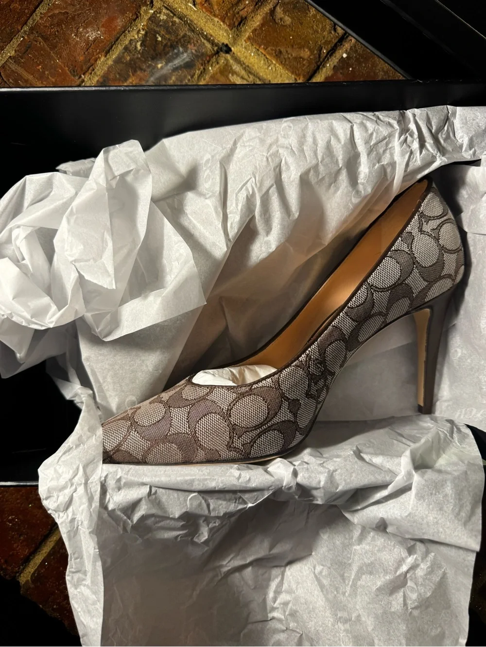 Coach Brown Signature Pointed Toe Heels - Picture 6 of 11